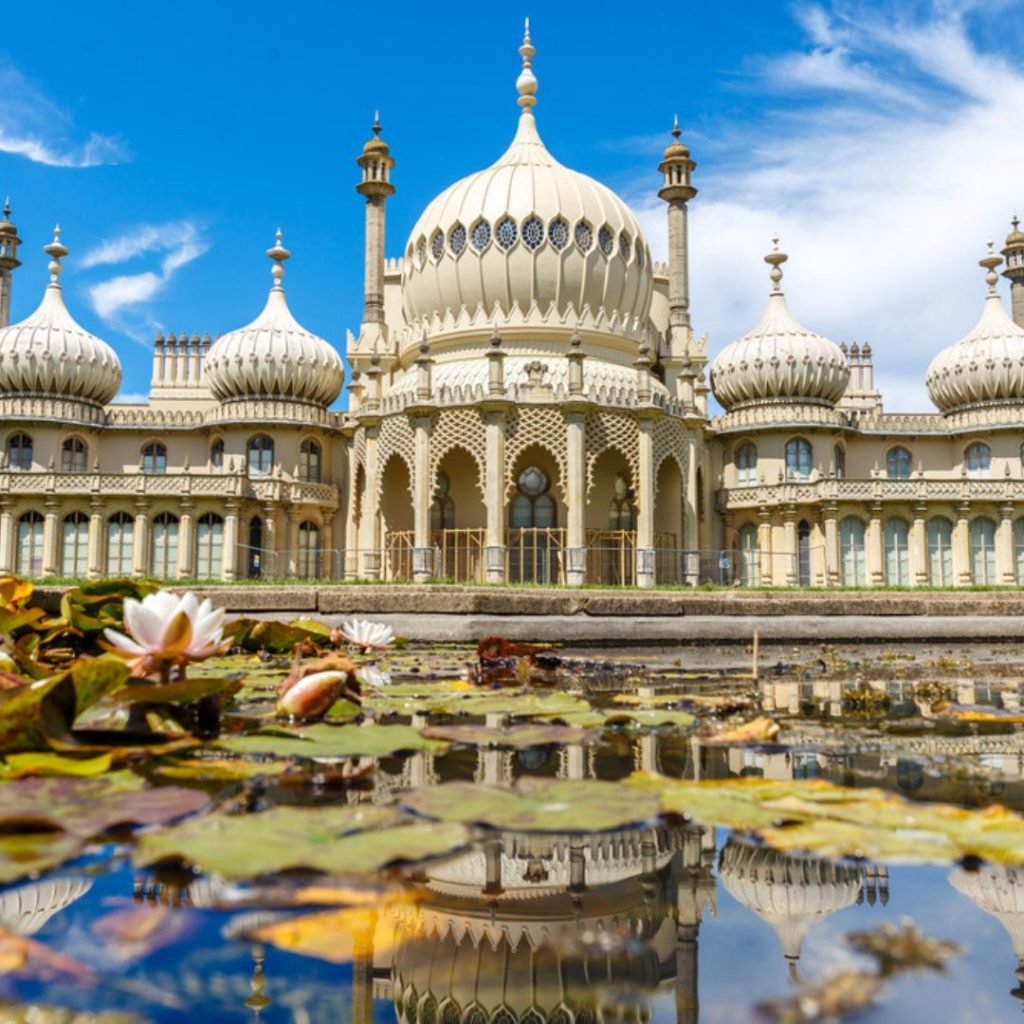 Brighton Pavillion with water in front, This is one of the things to do in England