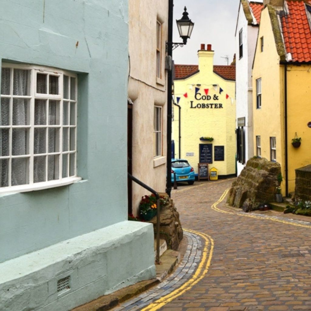 windy cobbled street in yorkshire